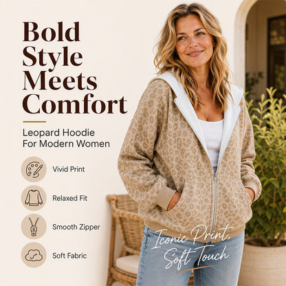 🐆 Wild Detail, Easy Style | Women's Leopard Print Zip-Up Hoodie