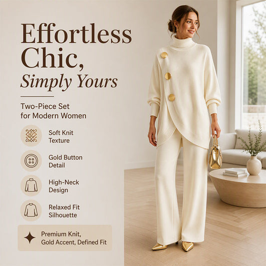 ✨ Effortless Elegance in Two Pieces | Women's Turtleneck & Wide-Leg Pants Set