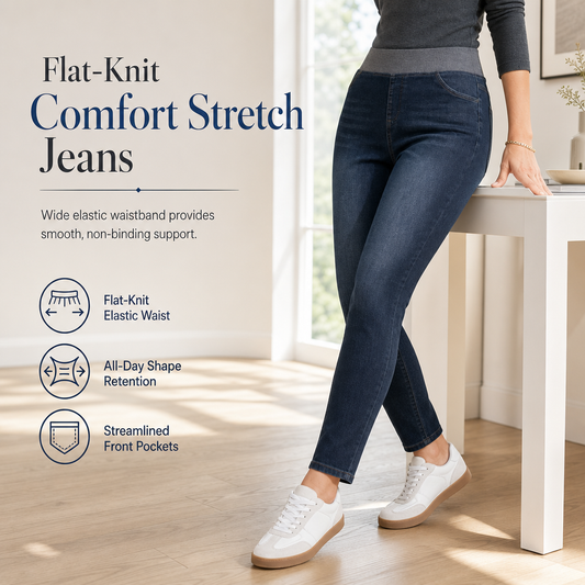 Women's High-Rise Pull-On Slim Fit Dark Wash Denim Jeans with Wide Elastic Waistband