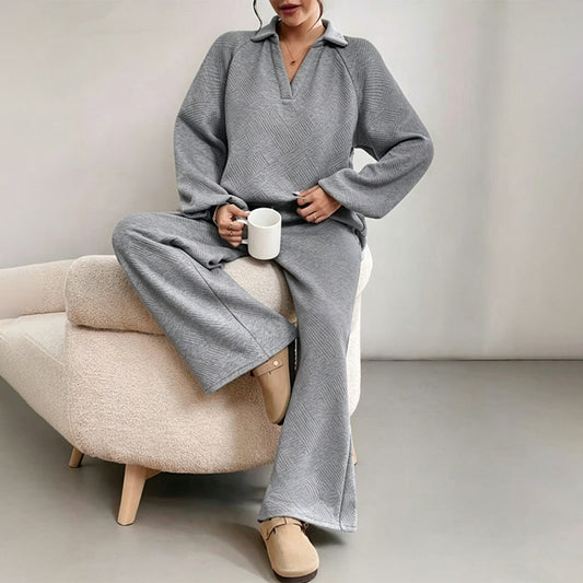 💞 Complete Look, Effortless Comfort | Women's Textured Wide-Leg 2-Piece Set