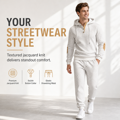 邮  🧥 Men's 2 Piece Hoodie Set – Premium Jacquard Knit, Breathable & Always Cool – A Must-Have for Your Wardrobe