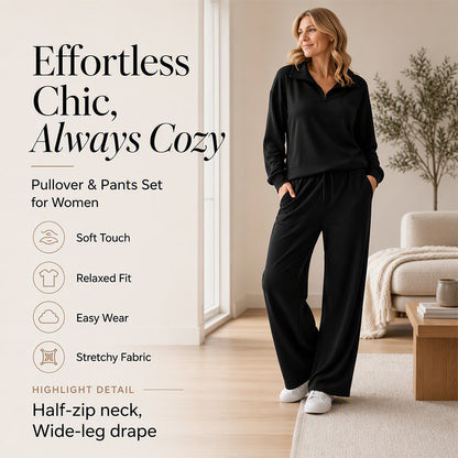 🌸 Half-Zip Lapel & Wide-Leg Pants Set – Feminine Fit & Versatile Styling – Perfect for Every Look – Now 50% OFF!