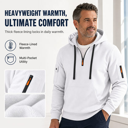 🍁 Men's Heavyweight Fleece Lined Hooded Sweatshirt Loose Fit Casual Workwear for Autumn and Winter