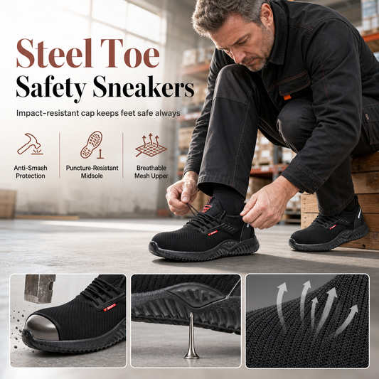 🥾 Steel Toe Guard, Puncture Resistance | Men's Lightweight Breathable Work Boots