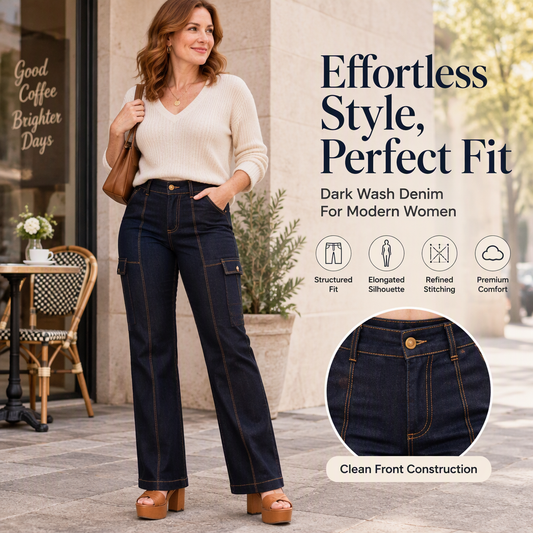 👖 Women's Contrast Stitch Wide-Leg Jeans – Premium Denim, Breathable & Always Cool – A Must-Have for Your Wardrobe