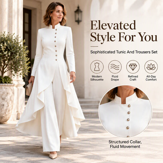💖Black Friday Mega Deal 💖💜Free Shipping🖤Women's Elegant Longline Coat and Wide-Leg Pants Set