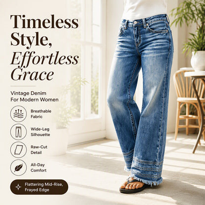 👖 Retro Charm, Leg-Elongating Silhouette | Women's Vintage Wide-Leg Jeans with Raw Hem