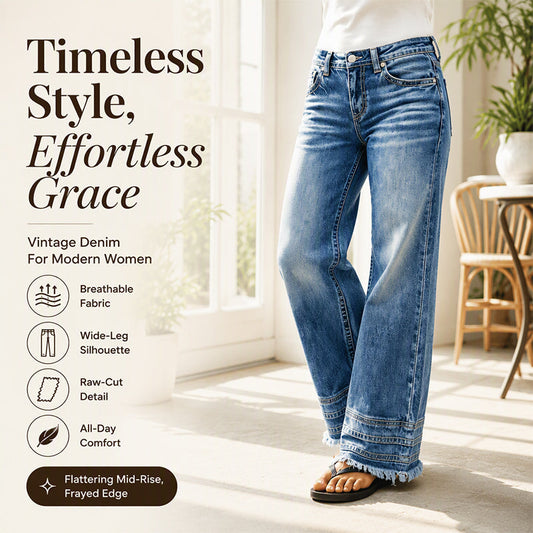 👖 Retro Charm, Leg-Elongating Silhouette | Women's Vintage Wide-Leg Jeans with Raw Hem