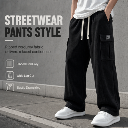 🍂Men's Relaxed Fit Corduroy Cargo Pants, Multi-Pocket Casual Trousers, Vintage Loose Outdoor Corduroy Bottoms