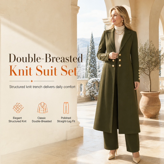 🍂 Polished Layered Look, Easy Coordinated Comfort | Women's Elegant Autumn 2 Piece Outfit Set with Retro Long Sleeve Coat and Simple Trousers