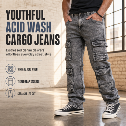 👖 Retro Washed Wide Leg Cargo Jeans Y2K High Street Denim Pants with Pockets