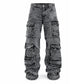 👖 Retro Washed Wide Leg Cargo Jeans Y2K High Street Denim Pants with Pockets