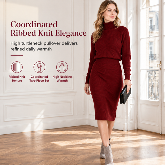 🎉The Lowest Price But The Best Quality!🔥Women's Solid Color Turtleneck Knit Pullover Sweater and Skirt Set🥠𝙁𝙧𝙚𝙚 𝙎𝙝𝙞𝙥𝙥𝙞𝙣𝙜