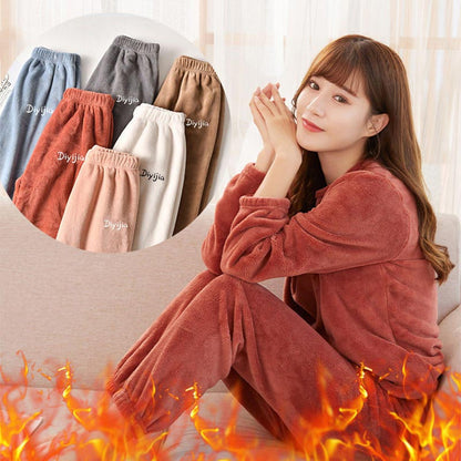 ☁️ Cloud-Soft Warmth, Relaxed Lounge Fit | Women's Loose Warm Coral Plush Pajamas Set