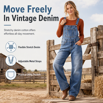 👖 Move-With-You Stretch, Custom Fit | Women's Stretchy Denim Overalls Wide Leg Jumpsuit with Adjustable Straps