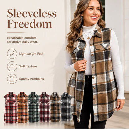 🧥 Timeless Check, Easy Layered Comfort | Women's Plaid Button Down Vest Shirt with Pockets
