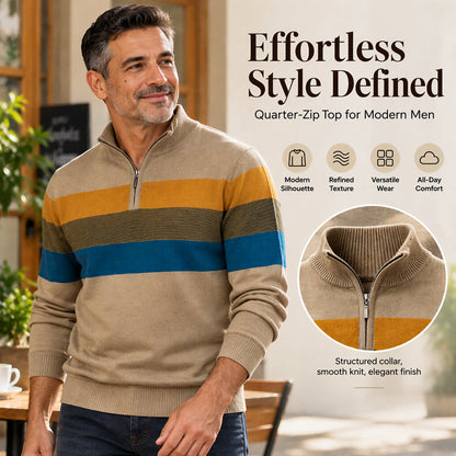 🧶 Eye-Catching Pattern, Streamlined Layered Comfort | Men's Casual Slim Fit Half-Zip Striped Sweater