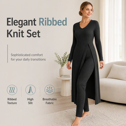 🤎 Skin-Friendly Comfort, Easy Coordinated Look | Women's Casual Soft Ribbed Knit Two-Piece Set