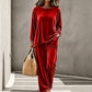 💠 Plush Softness, Easy Coordinated Comfort | Women's Velvet Long Sleeve Top & Wide-Leg Pants Set