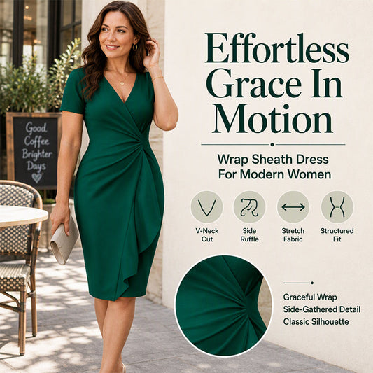 🤍 Polished Look, Flattering Silhouette | Women's Elegant V-Neck Ruffle Wrap Dress