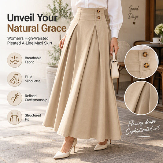 👗 Flattering Fit, All-Day Comfort | Women's High-Waisted Pleated A-Line Maxi Skirt