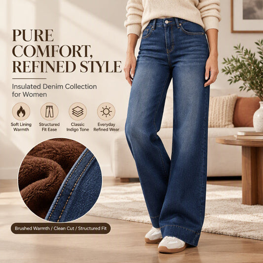 👖 Leg-Elongating Silhouette, Toasty Thermal Warmth | Women's High Waist Thermal Wide-Leg Jeans