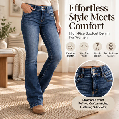 👖 Waist-Accent Look, Easy Everyday Fit | Women's Double-Button High-Waisted Bootcut Jeans