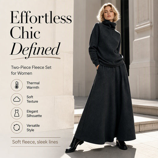 ✨ Cozy Neckline, Graceful Long-Line Flow | Women's Turtleneck Top & Maxi Skirt Set