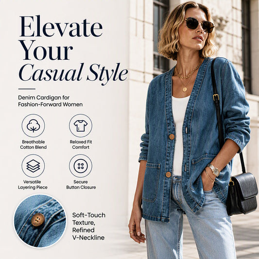 🧥 Flattering Neckline, Easy Layering | Women's Casual V-Neck Denim Cardigan