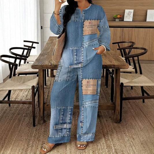 ☁️ Easy Matching Comfort, Relaxed Silhouette | Women's Long Sleeve Top & Wide Leg Pants Set