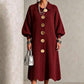 ✨ Feminine Sleeve Volume, Flattering Stretch Comfort | Women's Lantern Sleeve Ribbed Knit Maxi Dress
