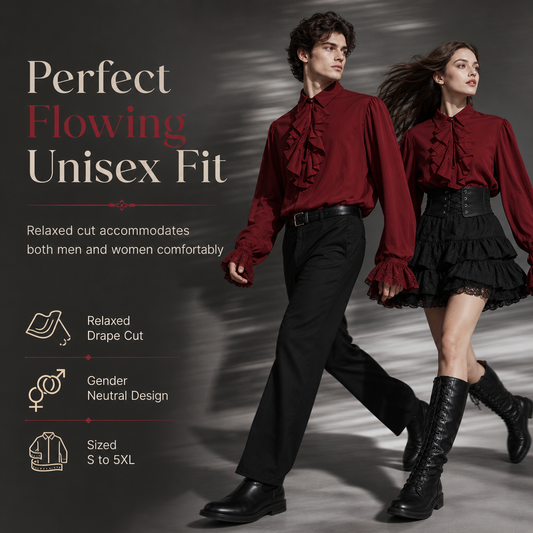 ✨ Romantic Parisian Vibe, Delicate Trim Detail | Unisex Fit French Style Ruffle Collar Blouse with Lace Cuffs