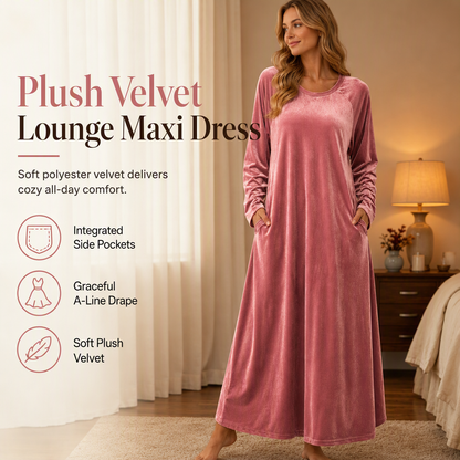 ☁️ Soft Velvet Feel, Easy Everyday Comfort | Women's Casual Velvet Crew Neck Dress with Pockets