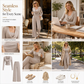 🧶 Women's Casual Knitted Two-Piece Set with Long Sleeve Waist-Cinching Top and High-Waisted Wide-Leg Pants