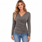 🌸Hot Sale 50% OFF💖Women's Slim Fit V Neck Long Sleeve Ruched Waist Top for Spring and Autumn