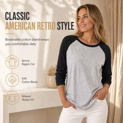 🎨 Bold Color Contrast, Relaxed Easy Comfort | Women's Casual Loose Crew Neck Long Sleeve T-Shirt Color Block Pullover Top