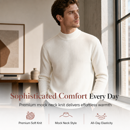 🧶 Clean Neckline, Easy Match Comfort | Men's Mock Neck Solid Color Knit Sweater