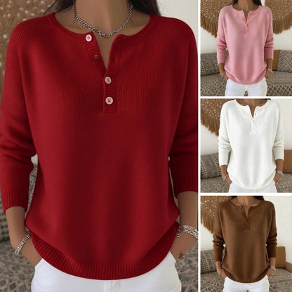 🧶 Eye-Catching Front Detail, Flattering Neckline | Women's Button V-Neck Knit Sweater