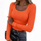 👚 Modern Neckline, Sculpting Stretch Comfort | Women's Ribbed Slim Fit Long Sleeve Square Neck Top