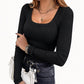 👚 Modern Neckline, Sculpting Stretch Comfort | Women's Ribbed Slim Fit Long Sleeve Square Neck Top