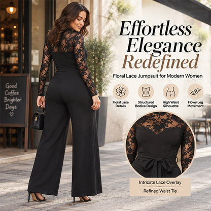 ✨ Feminine Lace Detail, Waist-Defining Silhouette | Women's Elegant Lace Patchwork Belted Jumpsuit