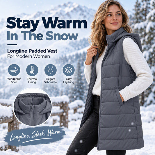 🧥 Cozy Long-Line Coverage, Easy Layered Warmth | Women's Mid-Length Hooded Padded Vest