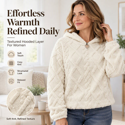 ✨ Refined Pattern Detail, Cloud-Soft Warmth | Women's Diamond Jacquard Plush Hooded Sweatshirt
