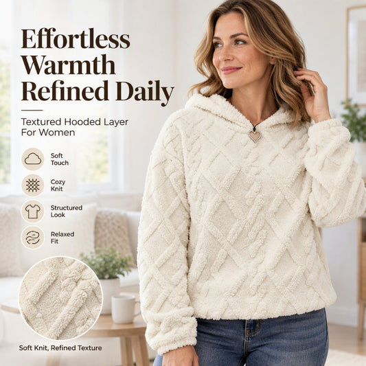 ✨ Refined Pattern Detail, Cloud-Soft Warmth | Women's Diamond Jacquard Plush Hooded Sweatshirt