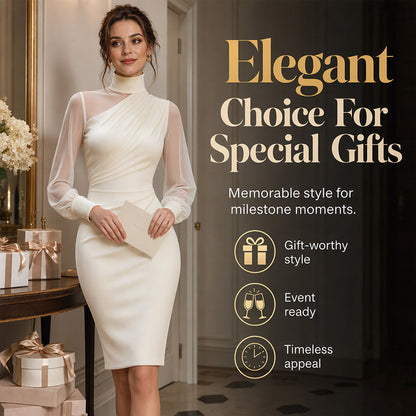 🌸 Clean Neckline, Sheer Mesh Accent | Women's Mock Neck Mesh Bodycon Dress