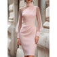 🌸 Clean Neckline, Sheer Mesh Accent | Women's Mock Neck Mesh Bodycon Dress