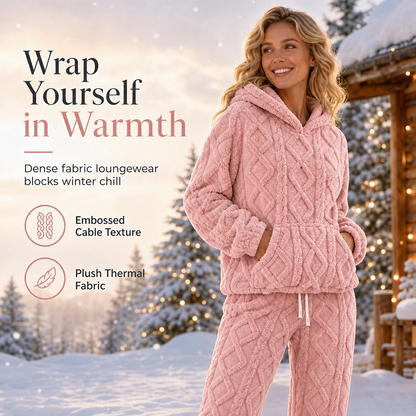 ☁️ Cloud-Soft Comfort, Easy Coordinated Lounging | Women's Fuzzy Fabric Loungewear 2-Piece Hoodie and Pants Set