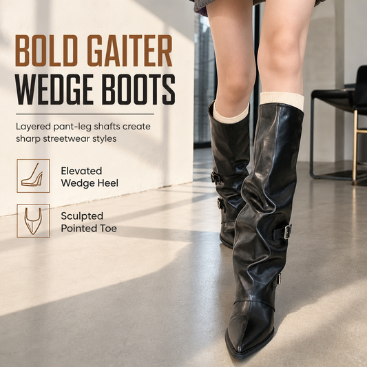 🌸Hot Sale 50% OFF💖Women's Soft Leather Pointed Toe Slouchy Knee High Boots with Chunky Block Heel