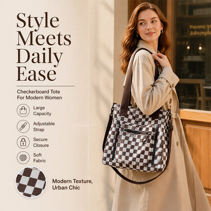👜 Spacious Everyday Carry, Retro Checker Charm | Casual Large Capacity Checkerboard Tote Bag