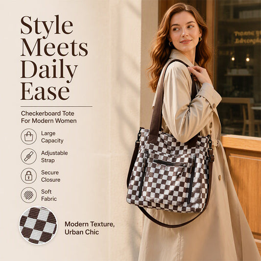 👜 Spacious Everyday Carry, Retro Checker Charm | Casual Large Capacity Checkerboard Tote Bag